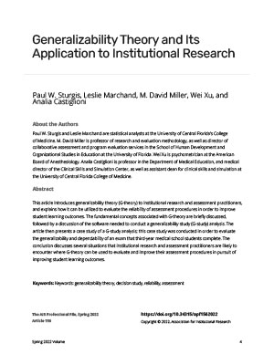 APF 156: Generalizability Theory and Its Application to Institutional Research