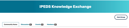 Figure 1. IPEDS Knowledge Exchange group welcome page with “Join Group” button (righthand side)