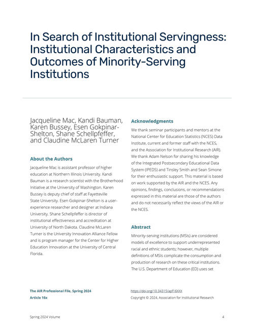 Apf-165-In-Search-of-Institutional-Servingness--Institutional-Characteristics-and-Outcomes-of-Minority-Serving-Institutions