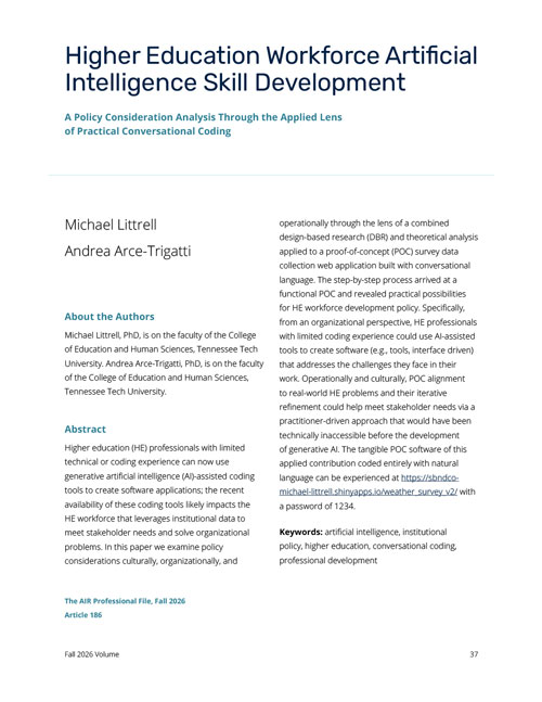 APF FALL 2026 Higher Education Workforce Artificial Intelligence Skill Development