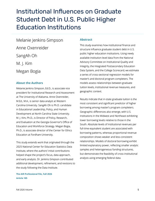 APF FALL 2026 Institutional Influences on Graduate Student Debt in U.S. Public Higher Education Institutions