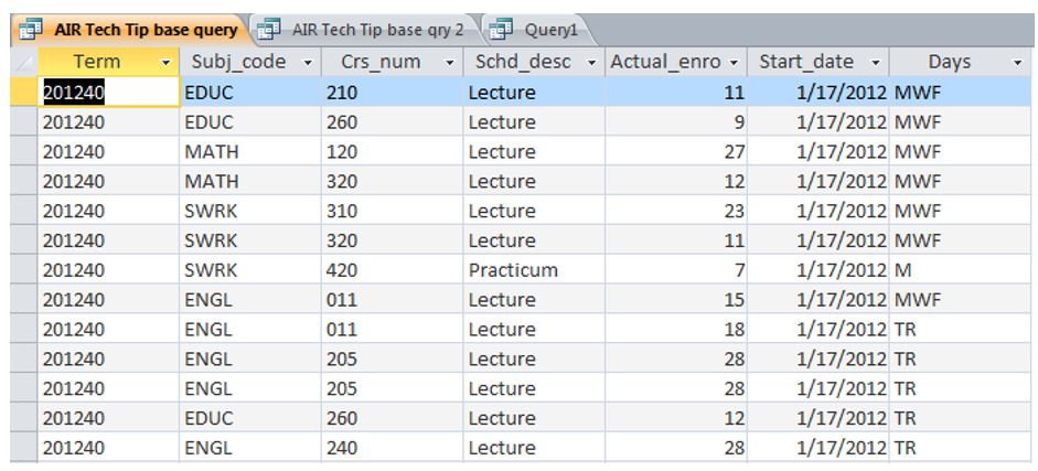 Microsoft Access Data Query 