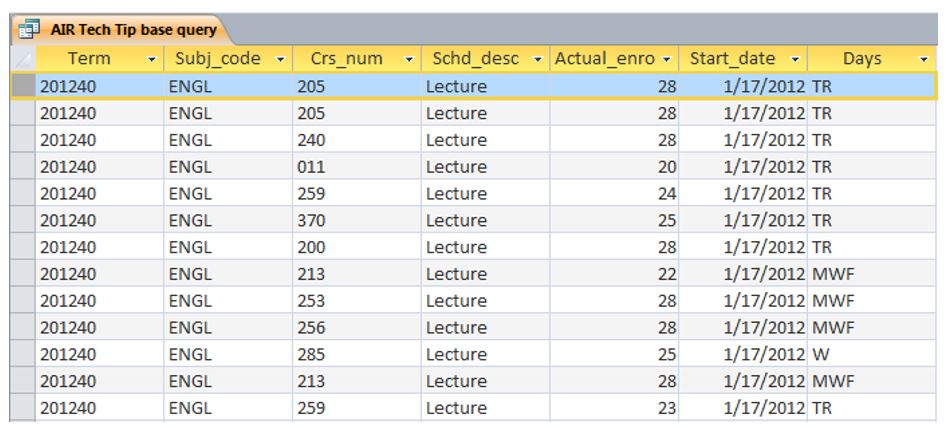 Microsoft Access Data Query 