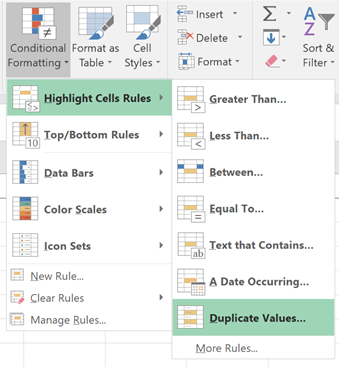 Conditional Formatting to Highlight Duplicates Example