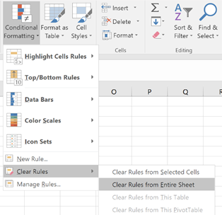 How to clear the conditional formatting