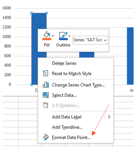 Select “Format Data Point” in the dropdown menu