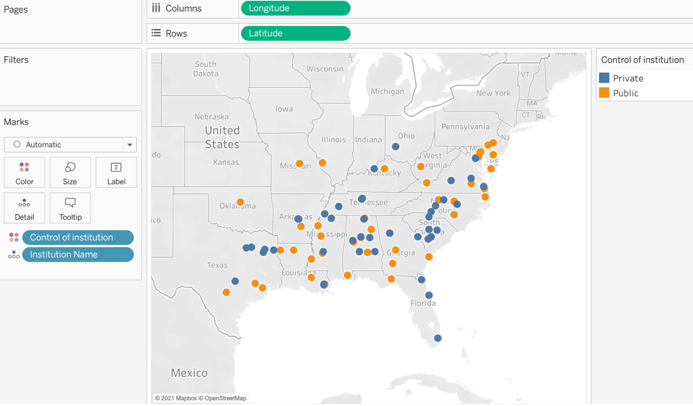 Plotting Institution Groups Using Longitude and Latitude Coordinates