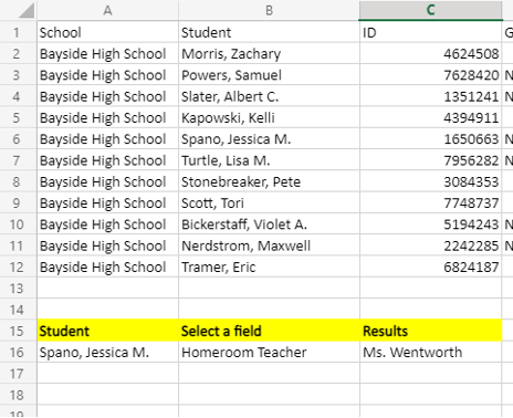 Image of an Excel sheet