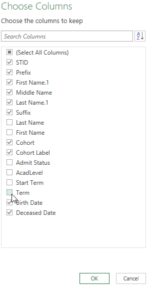 Figure 9. Check Boxes for the Keeping and Removing Fields