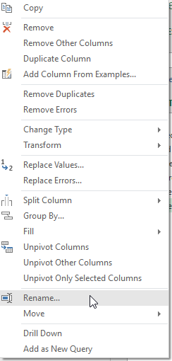 Figure 10. Right-Click Menu to Rename Columns