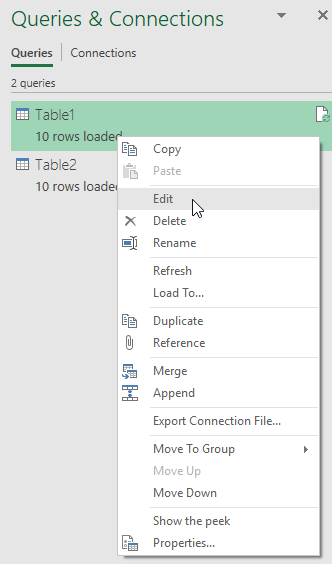 Figure 15. To Edit a Table in Power Query