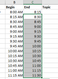 Outcome of End Time Excel function