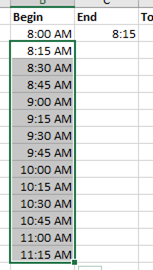 Outcome of Start Time Excel function